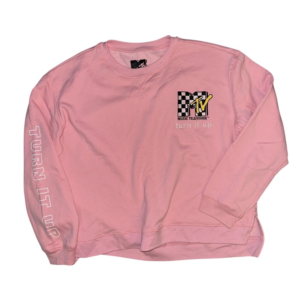 MTV Music Television Pink Graphic Sweatshirt Turn It Up XXL Retro 90s Style